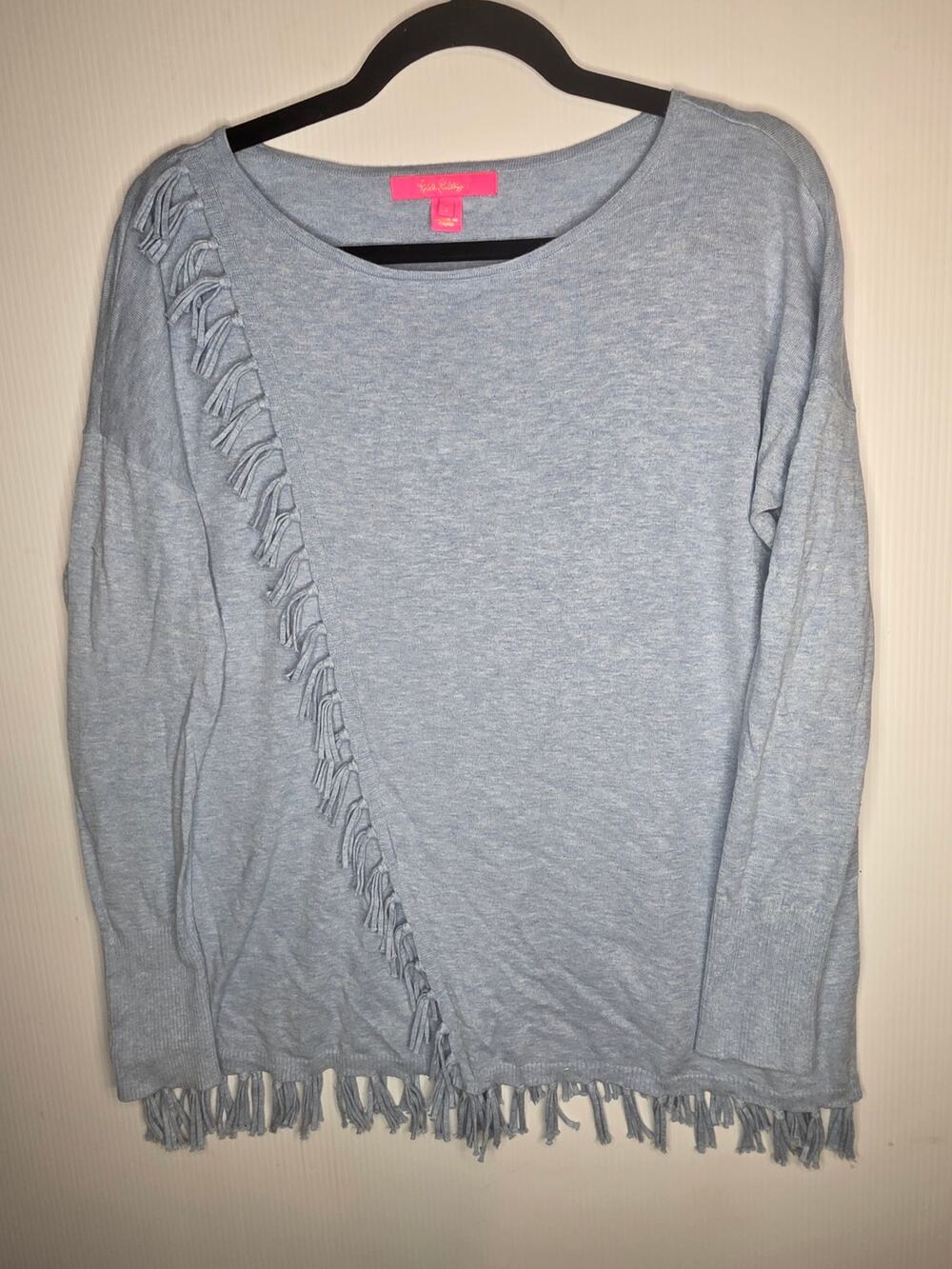 Lilly Pulitzer Blue Fringe Hem Long Sleeve Cotton Blend Sweater Size S
